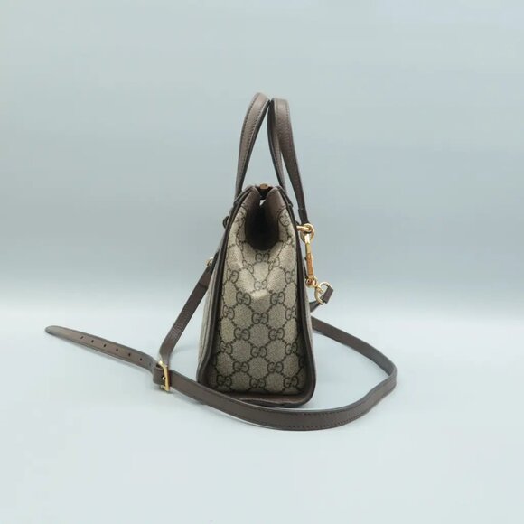100% Authentic GUCCI Ophidia Top Handle Brown GG Canvas Satchel - Picture 3 of 12